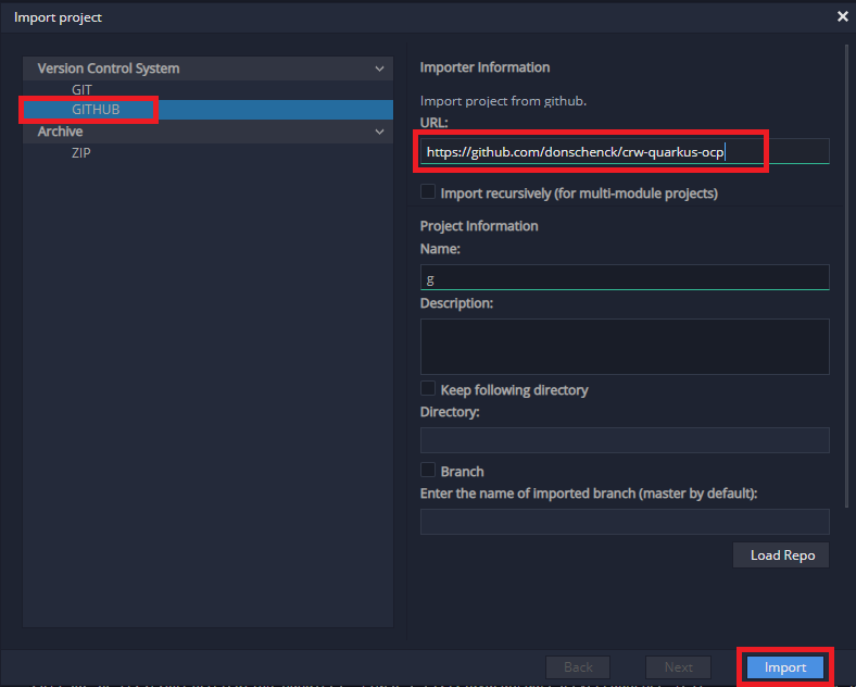 import from github prompt